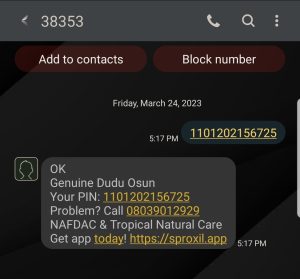 Dudu Osun Soap Originality Confirmation Message-1
